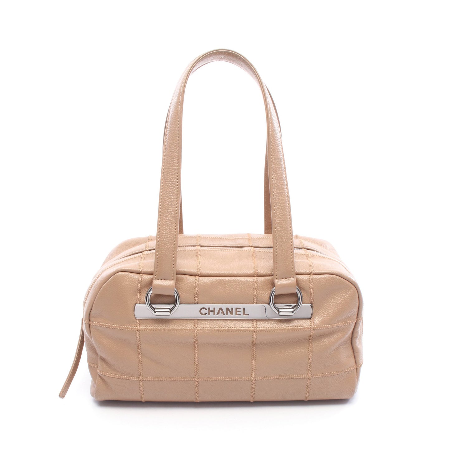 チョコバー ボストンバッグ キャビアスキン ベージュ シルバー金具 シャネル バッグ CHANEL
