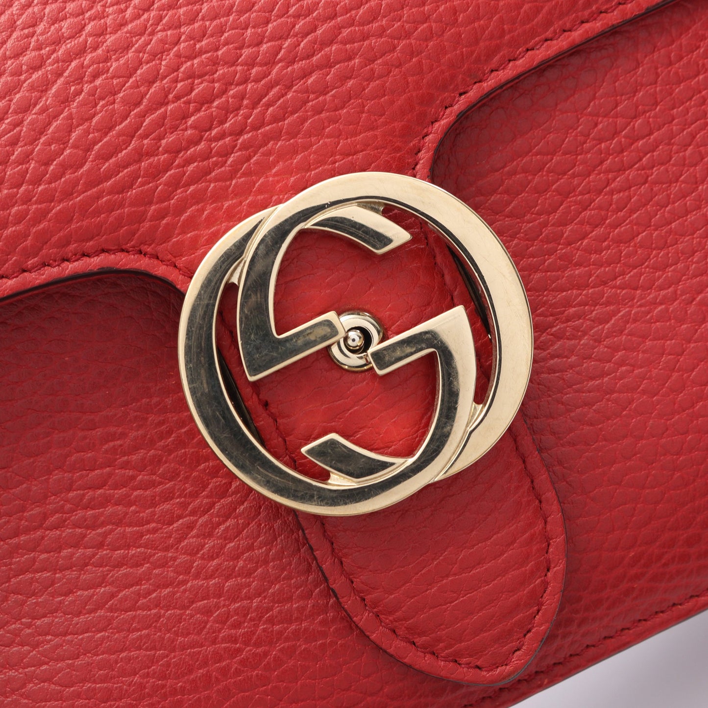 インターロッキングG チェーンショルダーバッグ レザー レッド グッチ バッグ GUCCI