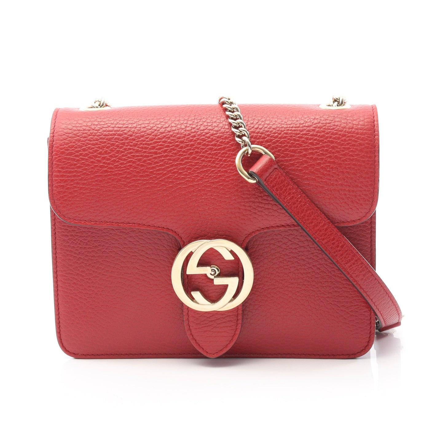 インターロッキングG チェーンショルダーバッグ レザー レッド グッチ バッグ GUCCI