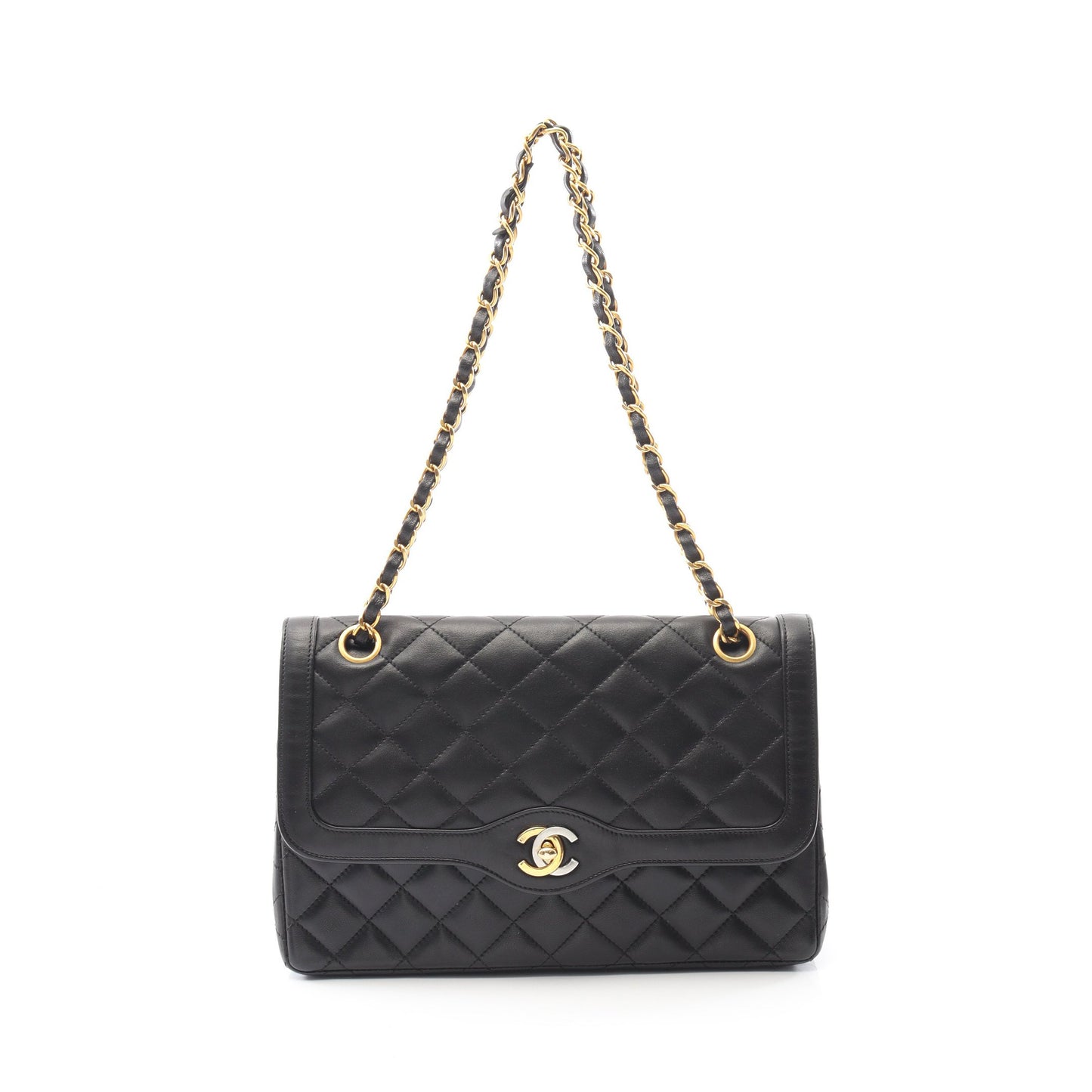 マトラッセ パリ限定 Wフラップ Wチェーンショルダーバッグ ラムスキン ブラック コンビ金具 シャネル バッグ CHANEL