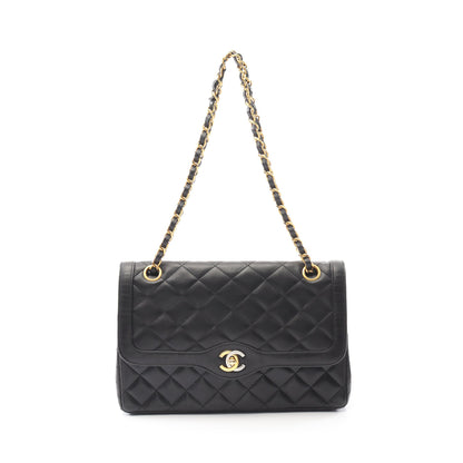 マトラッセ パリ限定 Wフラップ Wチェーンショルダーバッグ ラムスキン ブラック コンビ金具 シャネル バッグ CHANEL