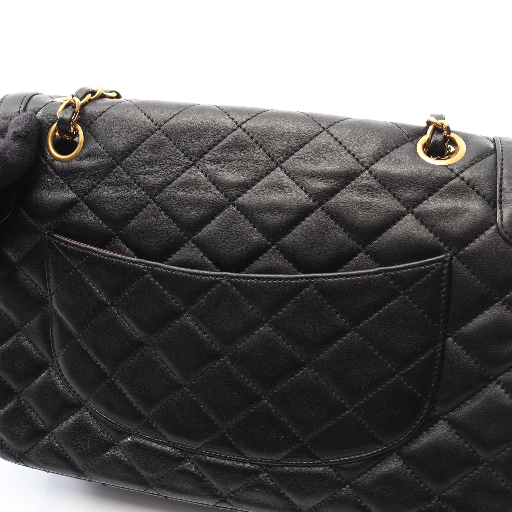マトラッセ パリ限定 Wフラップ Wチェーンショルダーバッグ ラムスキン ブラック コンビ金具 シャネル バッグ CHANEL