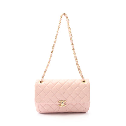 マトラッセ Wチェーンショルダーバッグ ラムスキン ピンク ゴールド金具 シャネル バッグ CHANEL