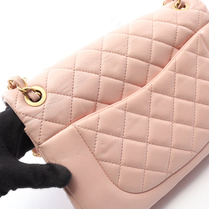 マトラッセ Wチェーンショルダーバッグ ラムスキン ピンク ゴールド金具 シャネル バッグ CHANEL