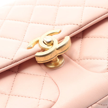マトラッセ Wチェーンショルダーバッグ ラムスキン ピンク ゴールド金具 シャネル バッグ CHANEL