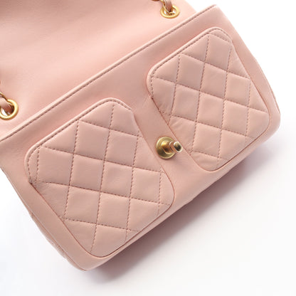マトラッセ Wチェーンショルダーバッグ ラムスキン ピンク ゴールド金具 シャネル バッグ CHANEL