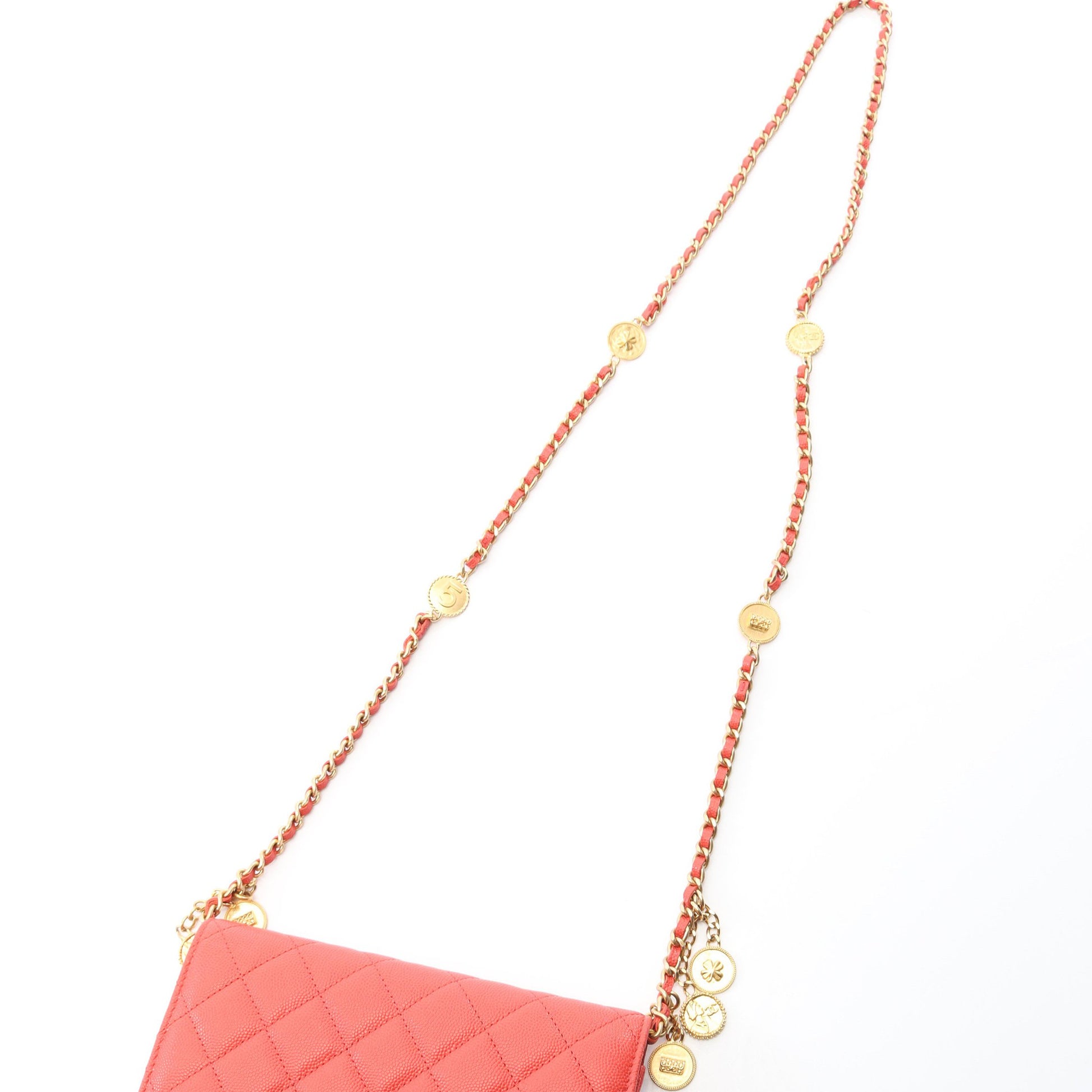 マトラッセ チェーンウォレット キャビアスキン オレンジレッド ゴールド金具 シャネル バッグ CHANEL