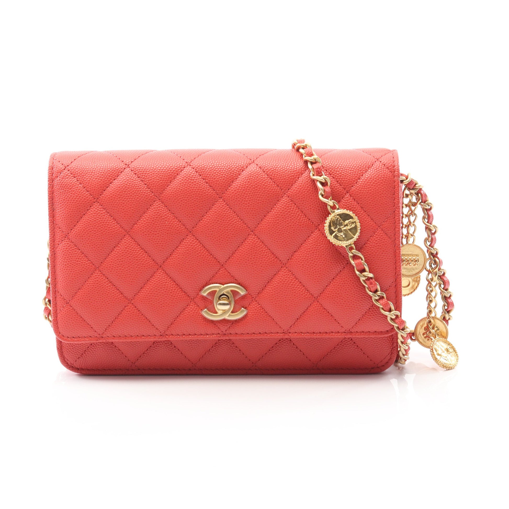 マトラッセ チェーンウォレット キャビアスキン オレンジレッド ゴールド金具 シャネル バッグ CHANEL