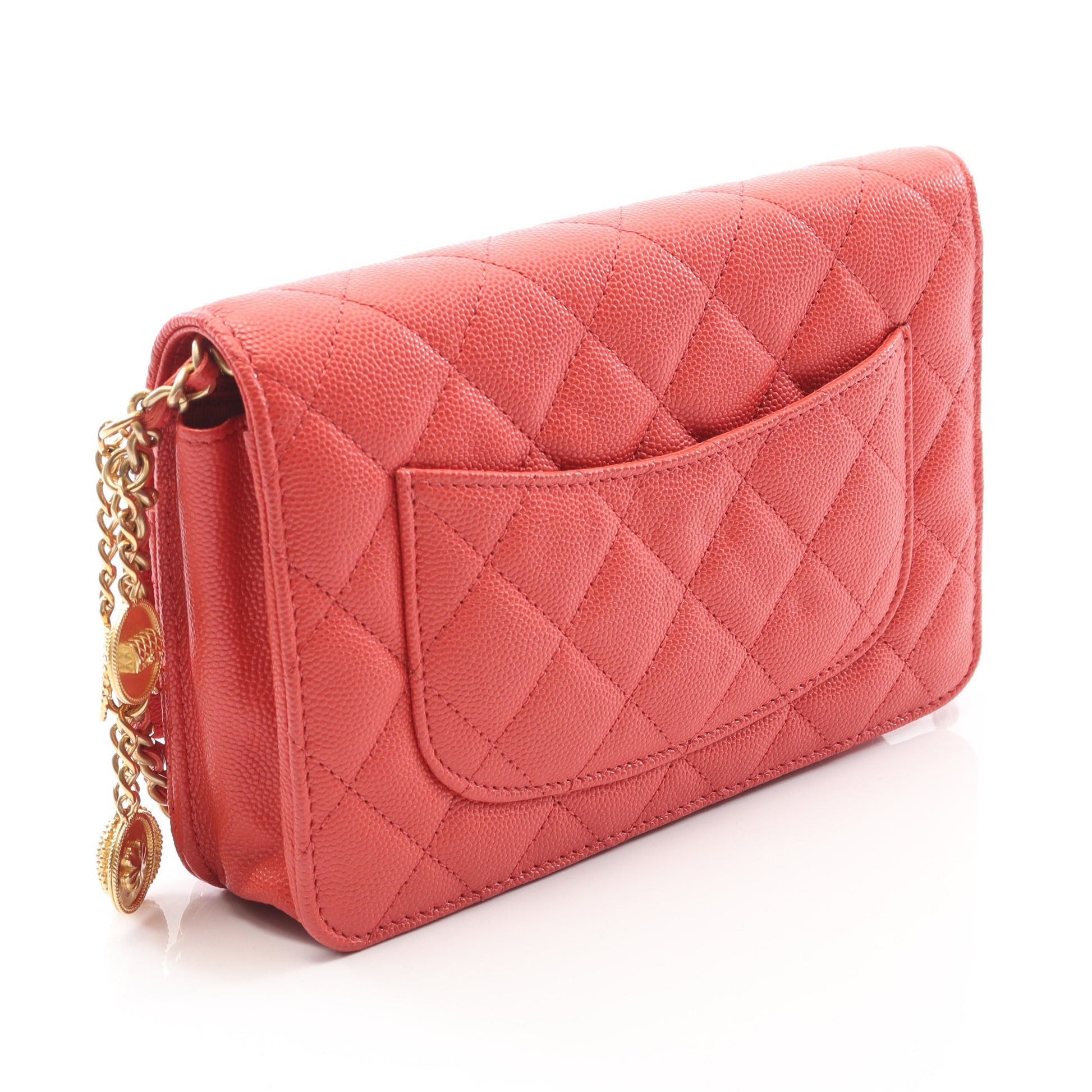 マトラッセ チェーンウォレット キャビアスキン オレンジレッド ゴールド金具 シャネル バッグ CHANEL