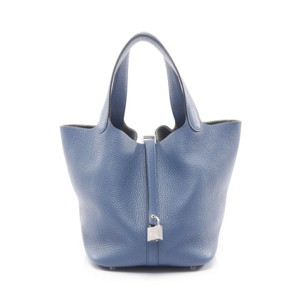 ピコタンロックMM ブルーアガット ハンドバッグ トリヨンクレマンス ブルー シルバー金具 X刻印 エルメス バッグ HERMES