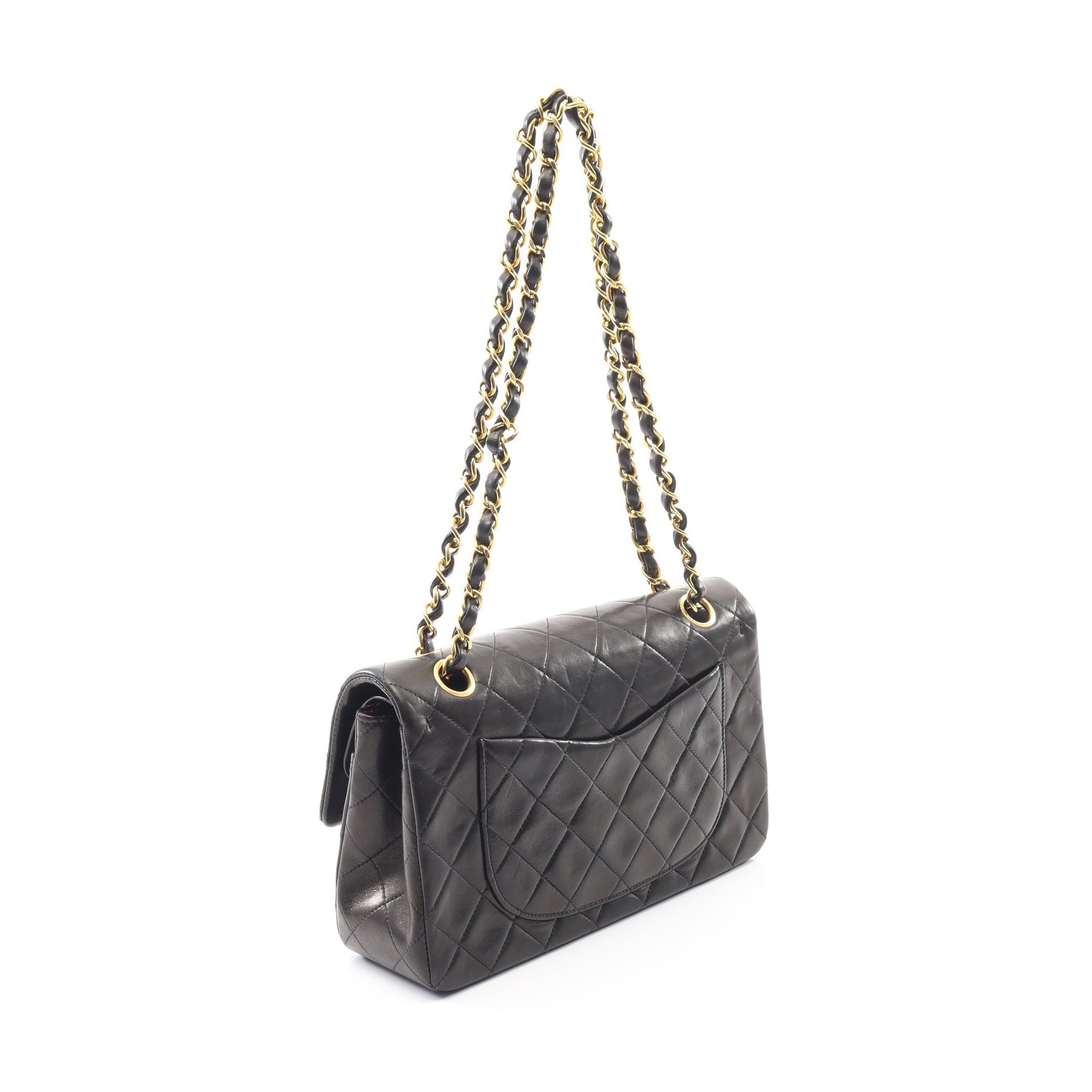 マトラッセ Wフラップ Wチェーンショルダーバッグ ラムスキン ブラック ゴールド金具 シャネル バッグ CHANEL