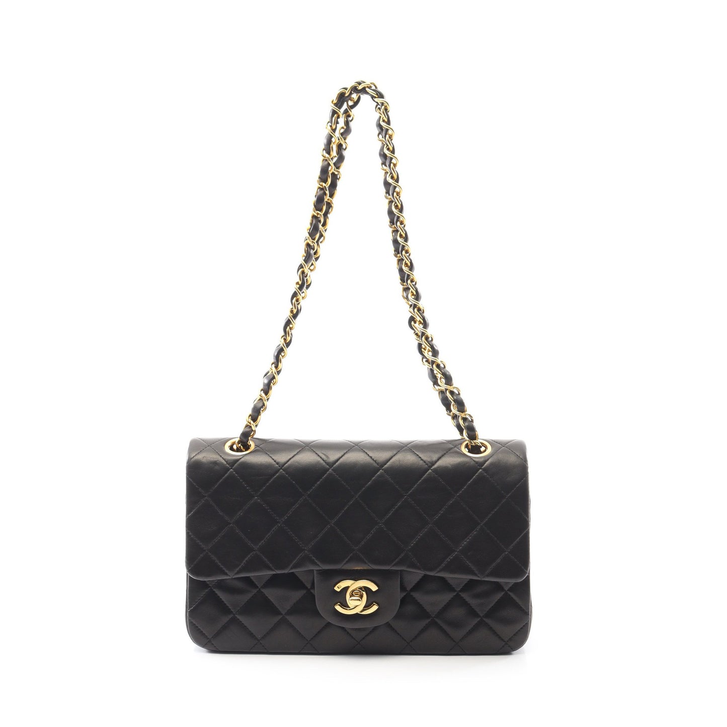 マトラッセ Wフラップ Wチェーンショルダーバッグ ラムスキン ブラック ゴールド金具 シャネル バッグ CHANEL