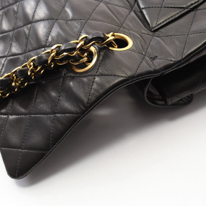 マトラッセ Wフラップ Wチェーンショルダーバッグ ラムスキン ブラック ゴールド金具 シャネル バッグ CHANEL