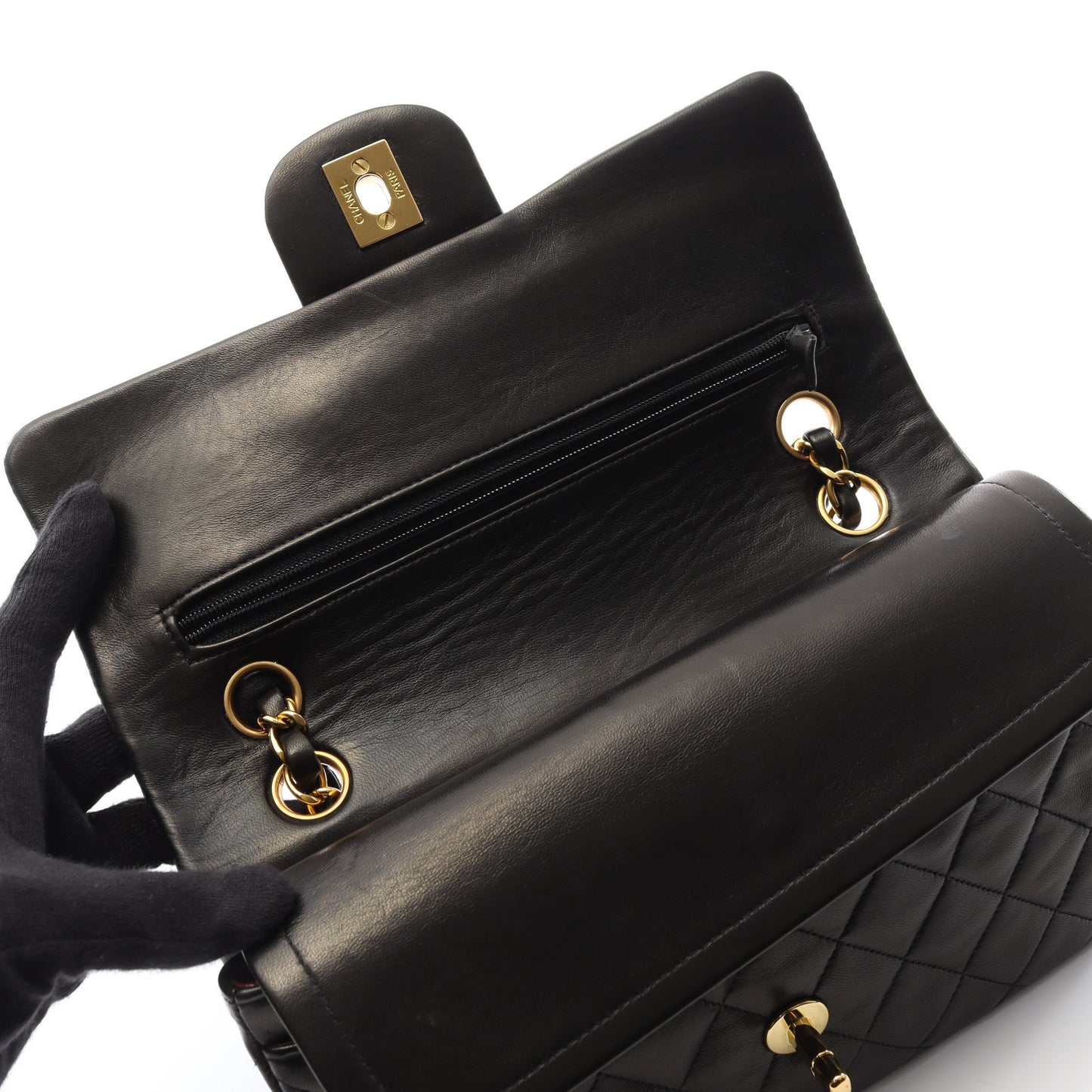 マトラッセ Wフラップ Wチェーンショルダーバッグ ラムスキン ブラック ゴールド金具 シャネル バッグ CHANEL