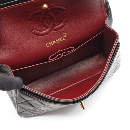 マトラッセ Wフラップ Wチェーンショルダーバッグ ラムスキン ブラック ゴールド金具 シャネル バッグ CHANEL