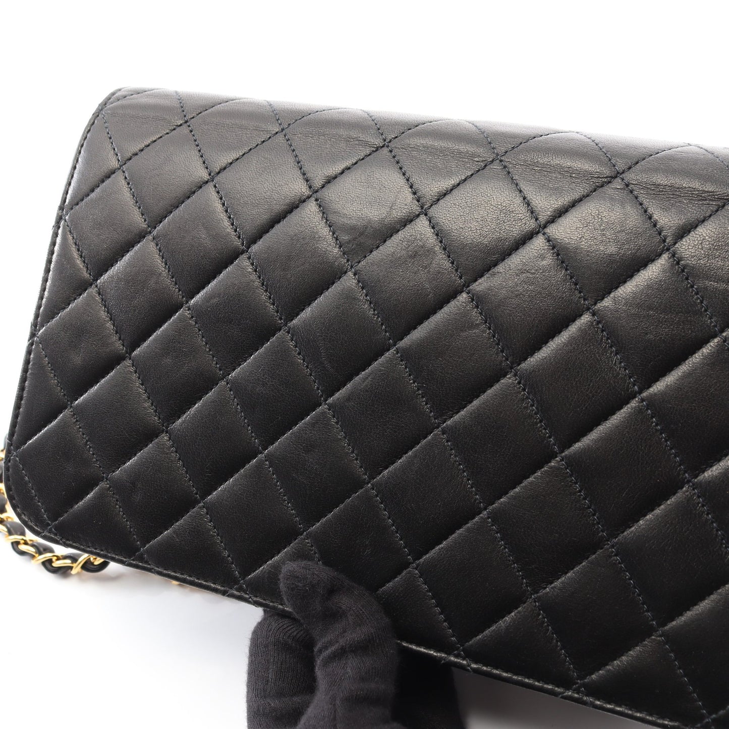 マトラッセ フルフラップ チェーンショルダーバッグ ラムスキン ブラック ゴールド金具 シャネル バッグ CHANEL