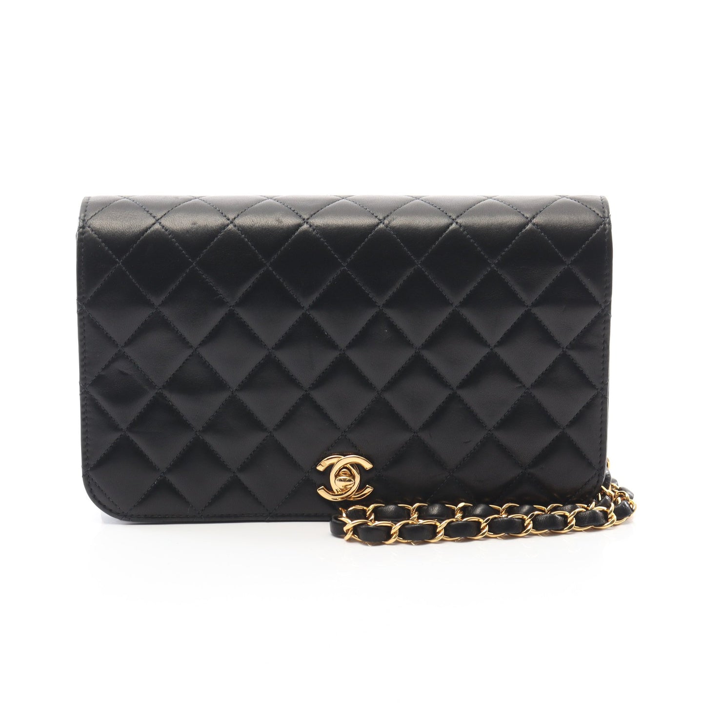マトラッセ フルフラップ チェーンショルダーバッグ ラムスキン ブラック ゴールド金具 シャネル バッグ CHANEL