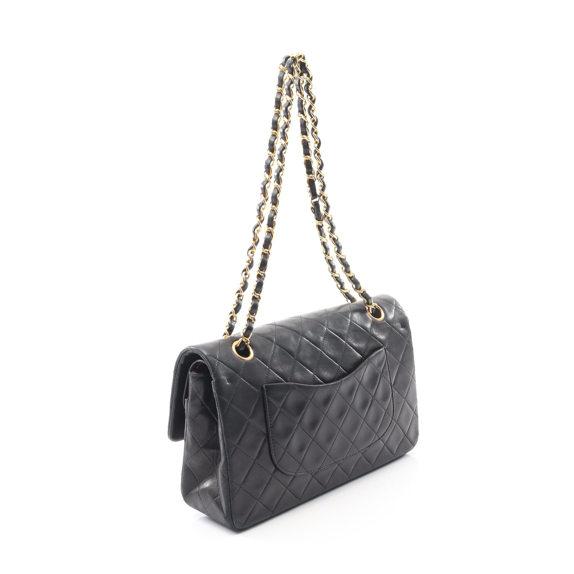 マトラッセ Wフラップ Wチェーンショルダーバッグ ラムスキン ブラック ゴールド金具 シャネル バッグ CHANEL