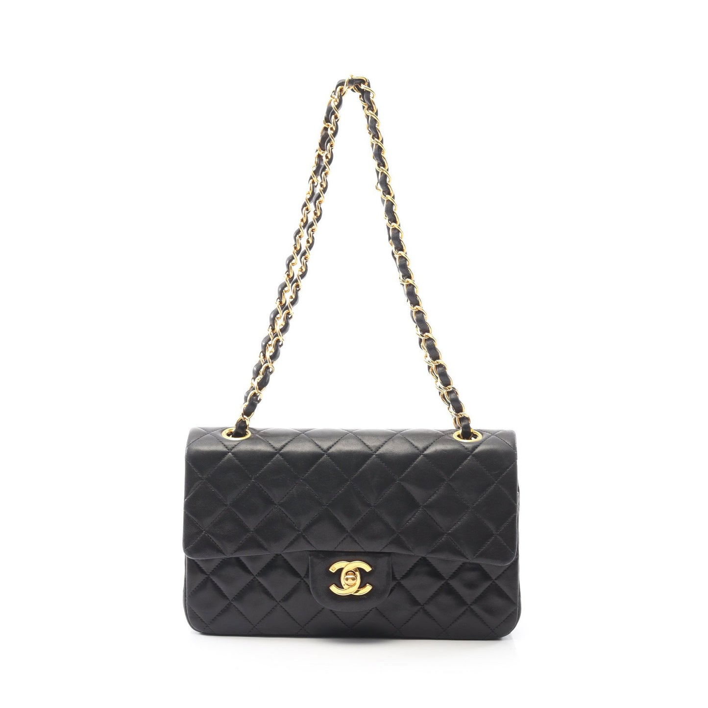 マトラッセ Wフラップ Wチェーンショルダーバッグ ラムスキン ブラック ゴールド金具 シャネル バッグ CHANEL