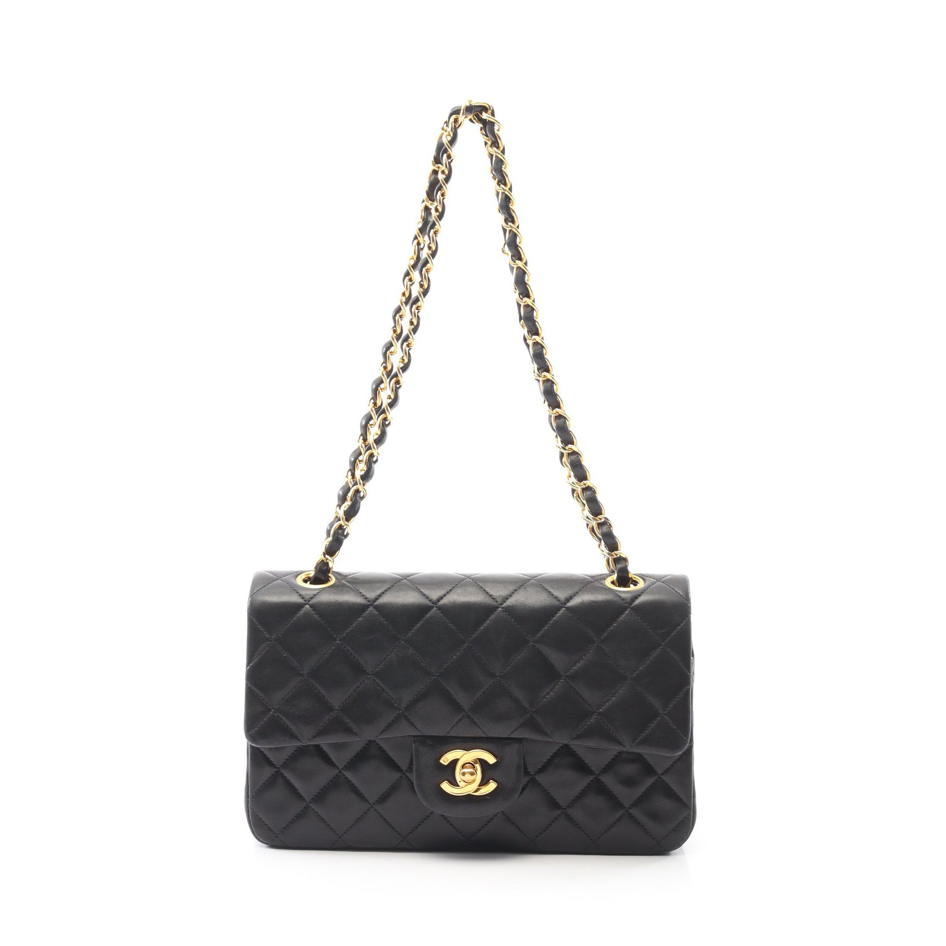 マトラッセ Wフラップ Wチェーンショルダーバッグ ラムスキン ブラック ゴールド金具 シャネル バッグ CHANEL