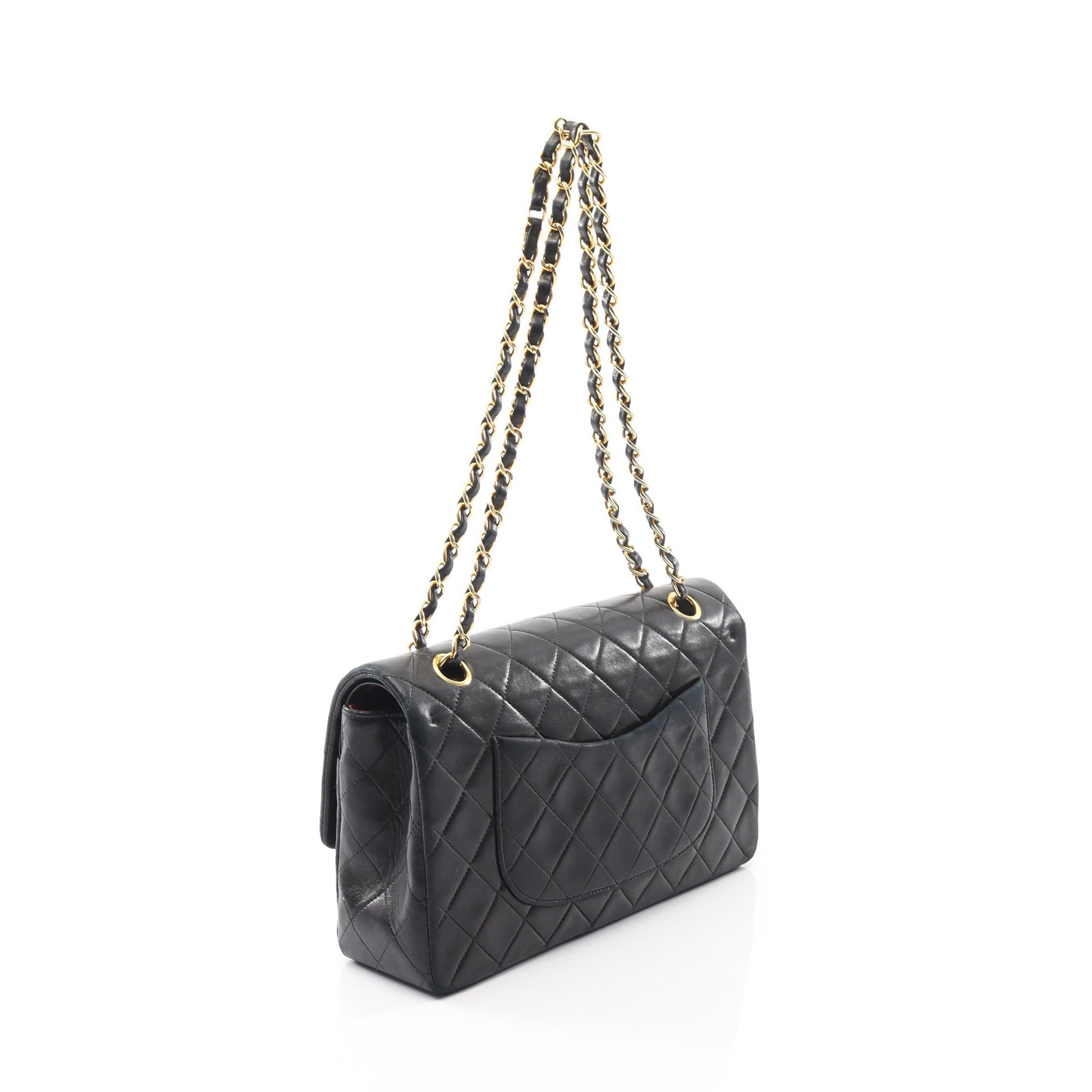 マトラッセ Wフラップ Wチェーンショルダーバッグ ラムスキン ブラック ゴールド金具 ヴィンテージ シャネル バッグ CHANEL