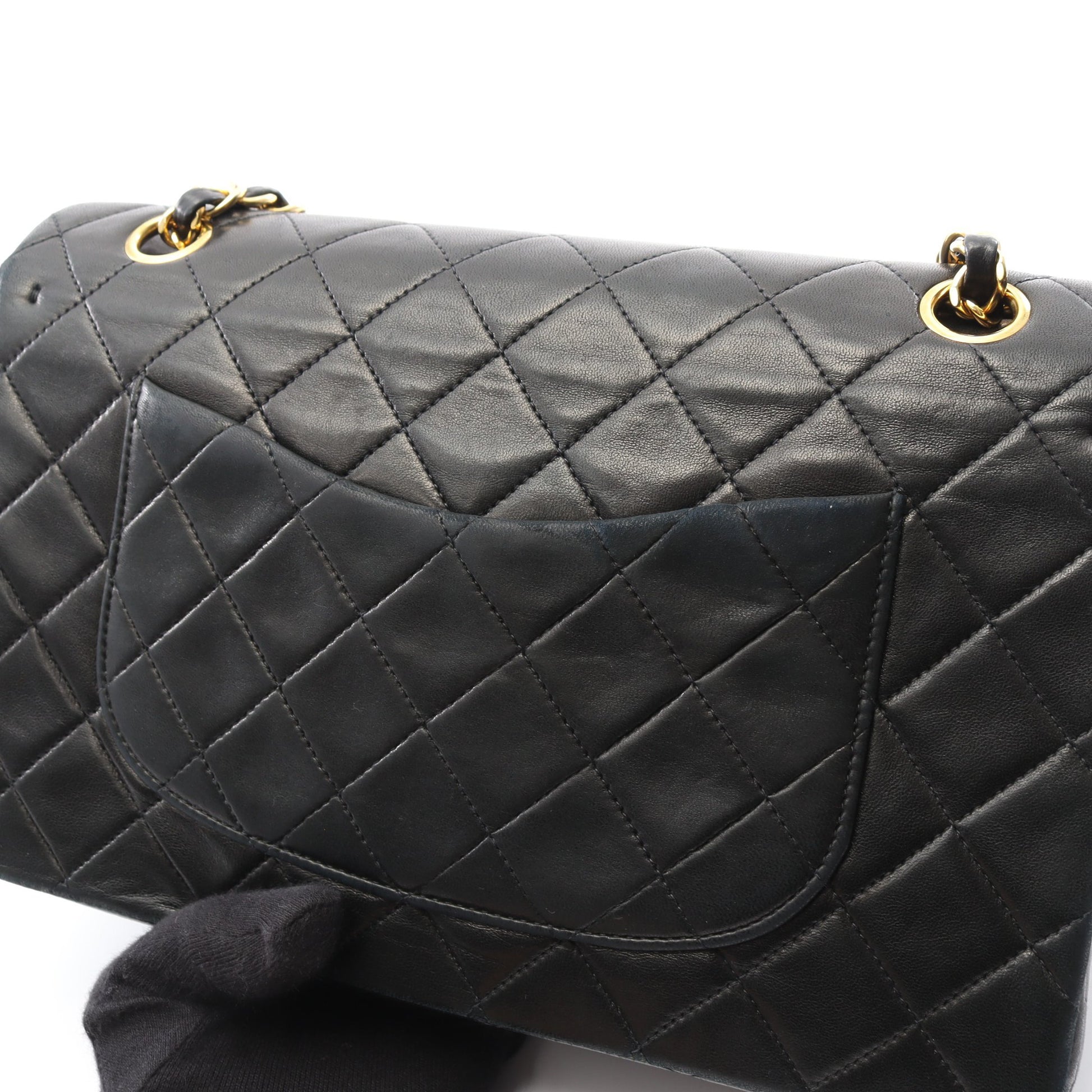 マトラッセ Wフラップ Wチェーンショルダーバッグ ラムスキン ブラック ゴールド金具 ヴィンテージ シャネル バッグ CHANEL
