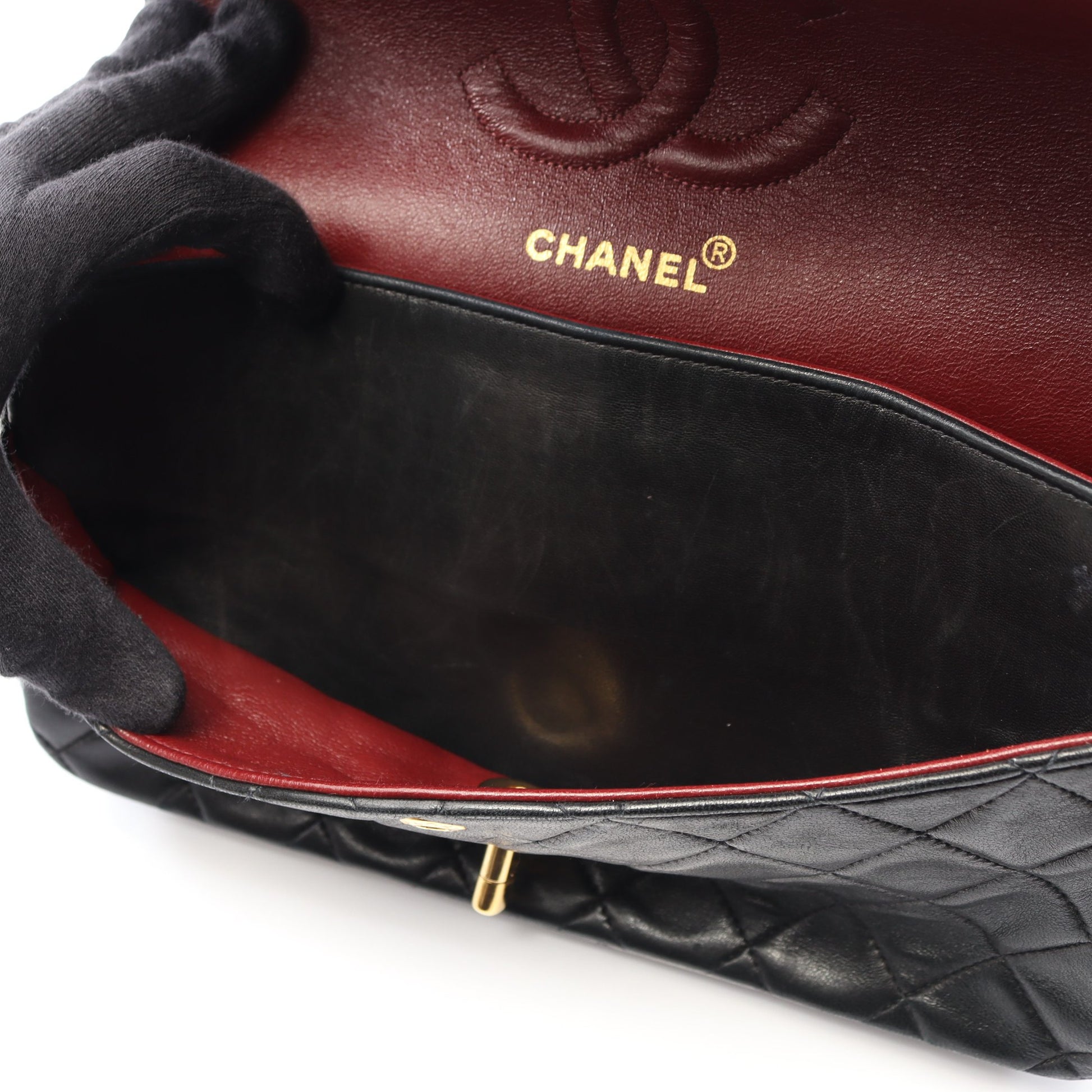 マトラッセ Wフラップ Wチェーンショルダーバッグ ラムスキン ブラック ゴールド金具 ヴィンテージ シャネル バッグ CHANEL