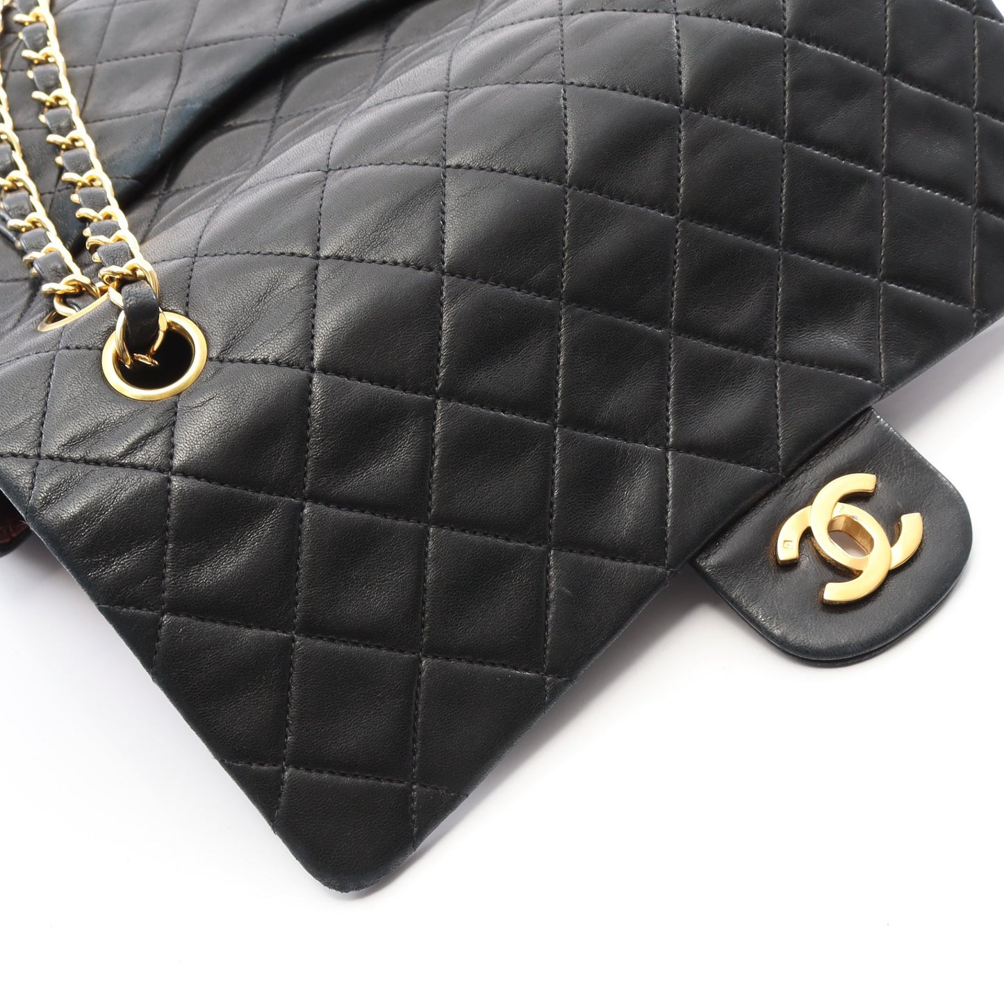 マトラッセ Wフラップ Wチェーンショルダーバッグ ラムスキン ブラック ゴールド金具 ヴィンテージ シャネル バッグ CHANEL