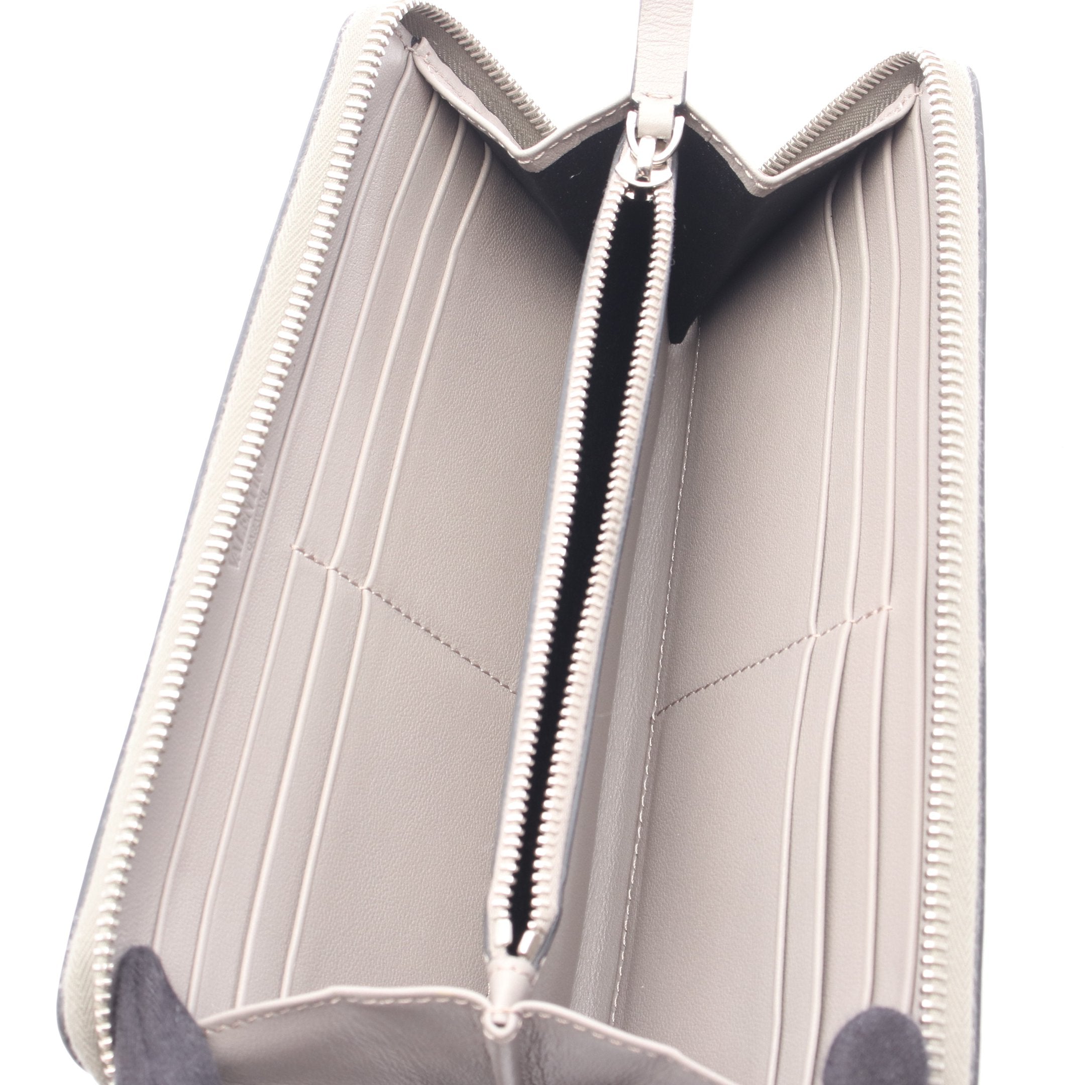 Vロゴ シグネチャー ラウンドファスナー長財布 レザー グレー