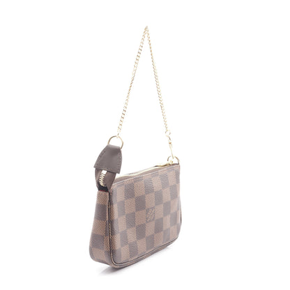 ミニポシェットアクセソワール ダミエエベヌ チェーンハンドバッグ PVC レザー ブラウン ルイヴィトン バッグ LOUIS VUITTON