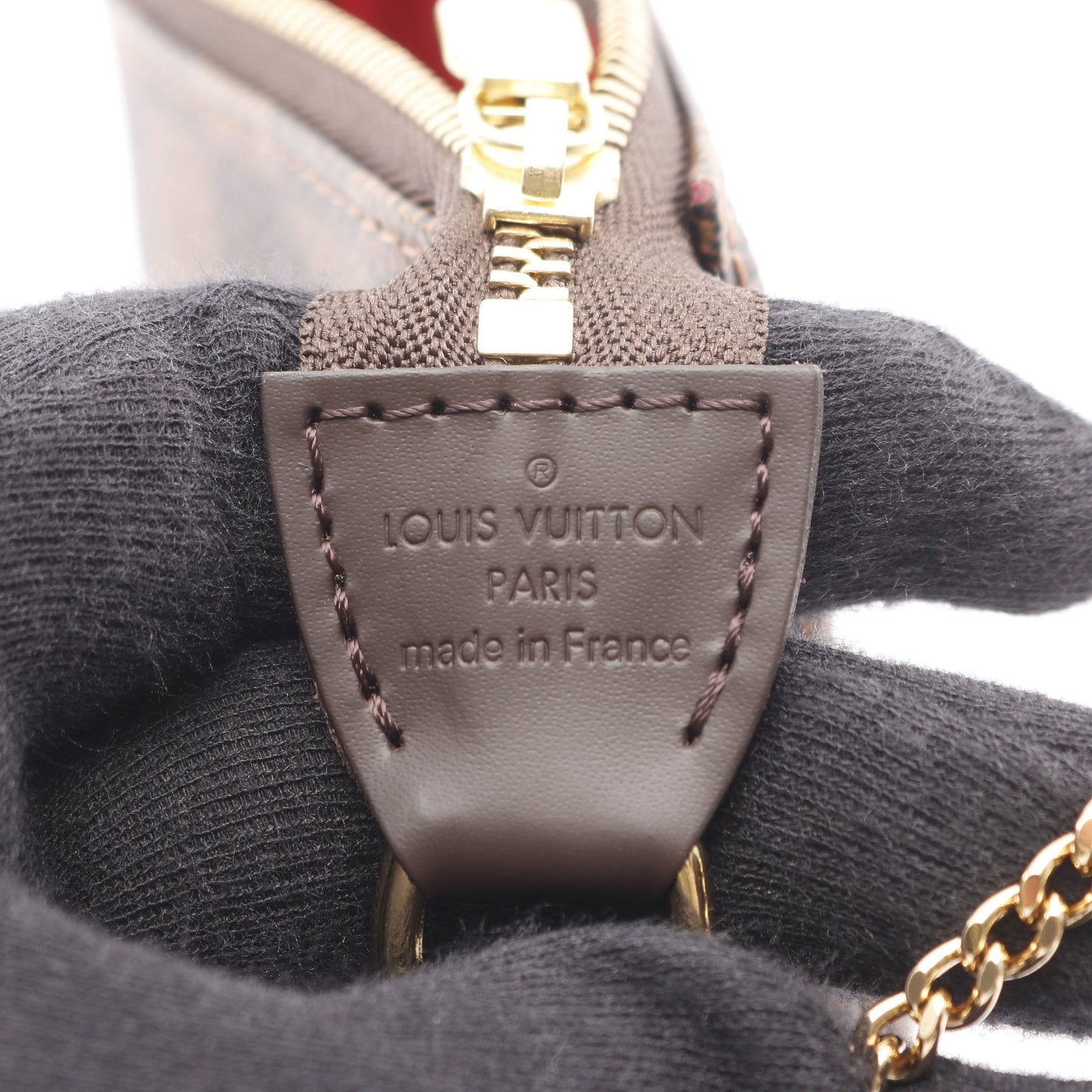 ミニポシェットアクセソワール ダミエエベヌ チェーンハンドバッグ PVC レザー ブラウン ルイヴィトン バッグ LOUIS VUITTON