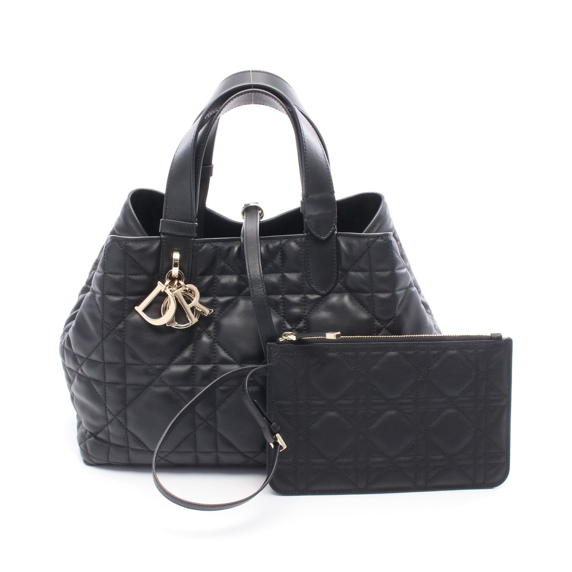 Toujours トゥージュール ミディアム マクロカナージュ ハンドバッグ レザー ブラック クリスチャンディオール バッグ Christian Dior