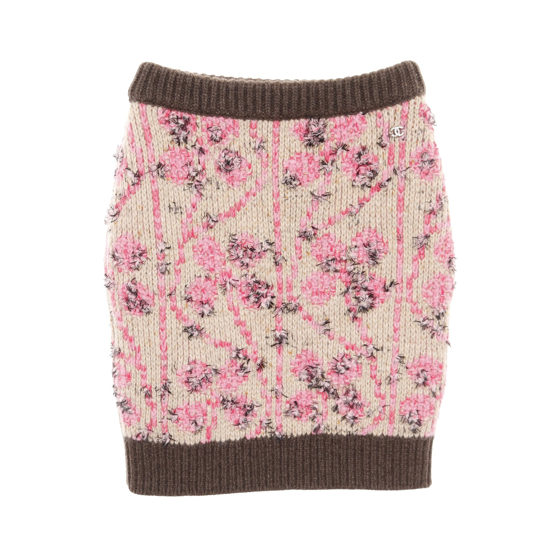 ココマーク ニット スカート 花柄 カシミヤ ウール ベージュ ブラウン ピンク シャネル ボトムス CHANEL
