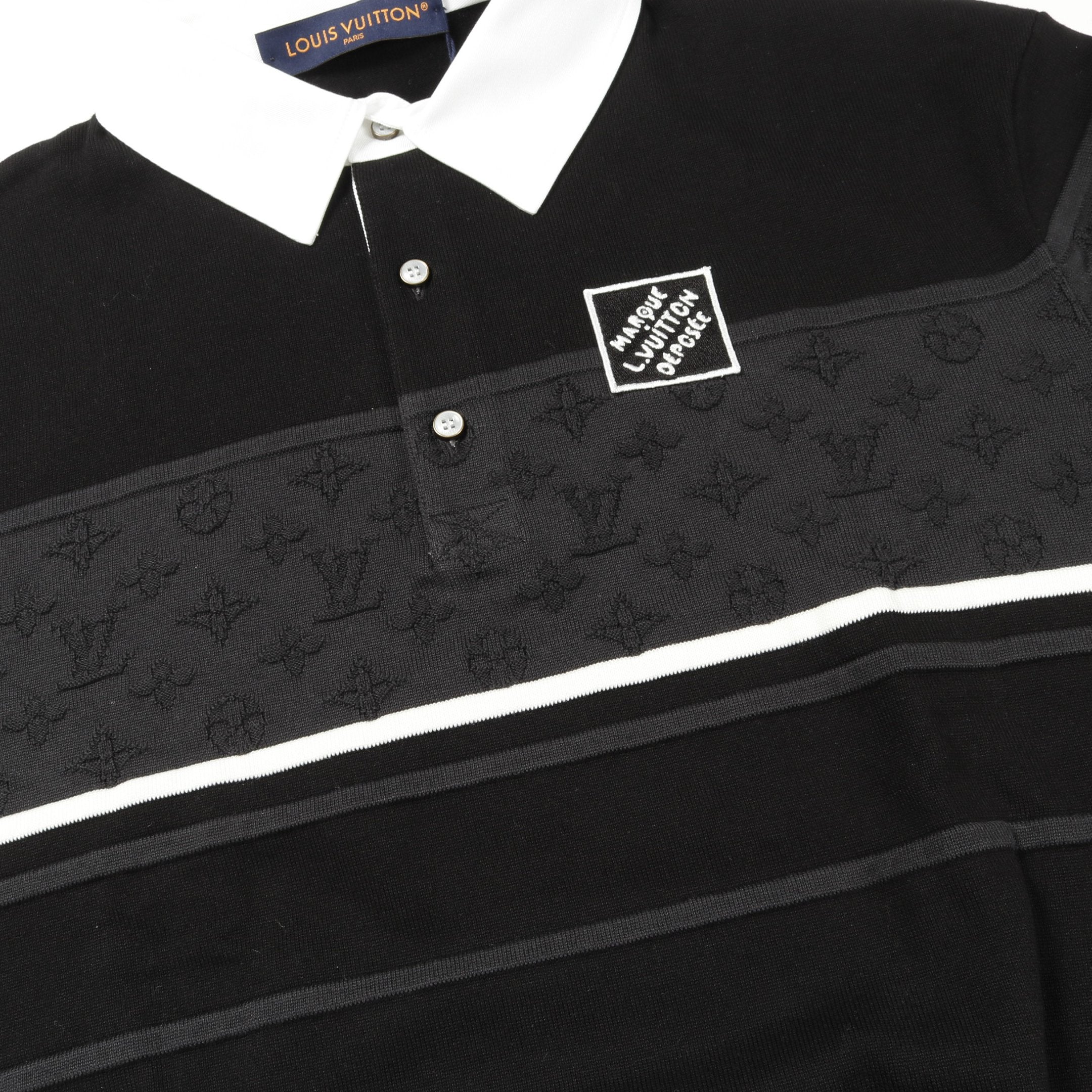モノグラム ジャカード ロングスリーブ ポロシャツ コットン ブラック
