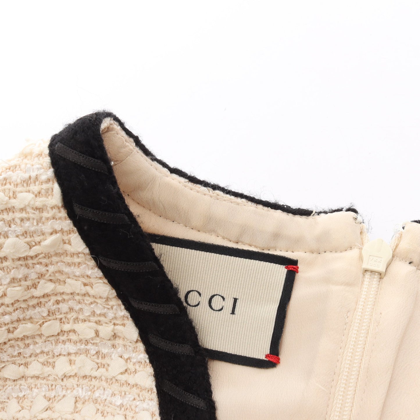 インターロッキングGボタン ツイード ワンピース 半袖 ツイード コットン オフホワイト ブラック グッチ ワンピース GUCCI