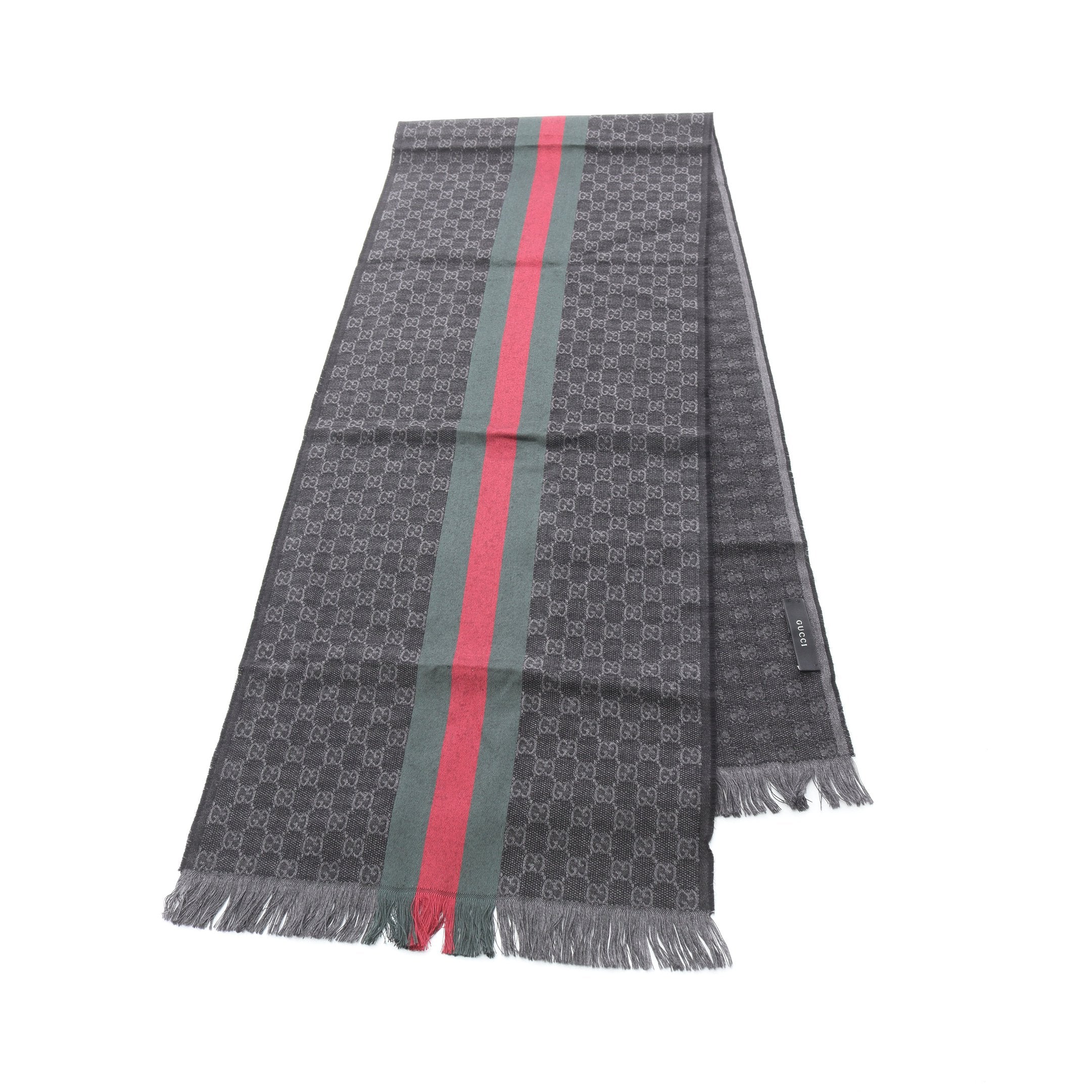 GG柄 シェリーライン マフラー ウール シルク ダークグレー レッド