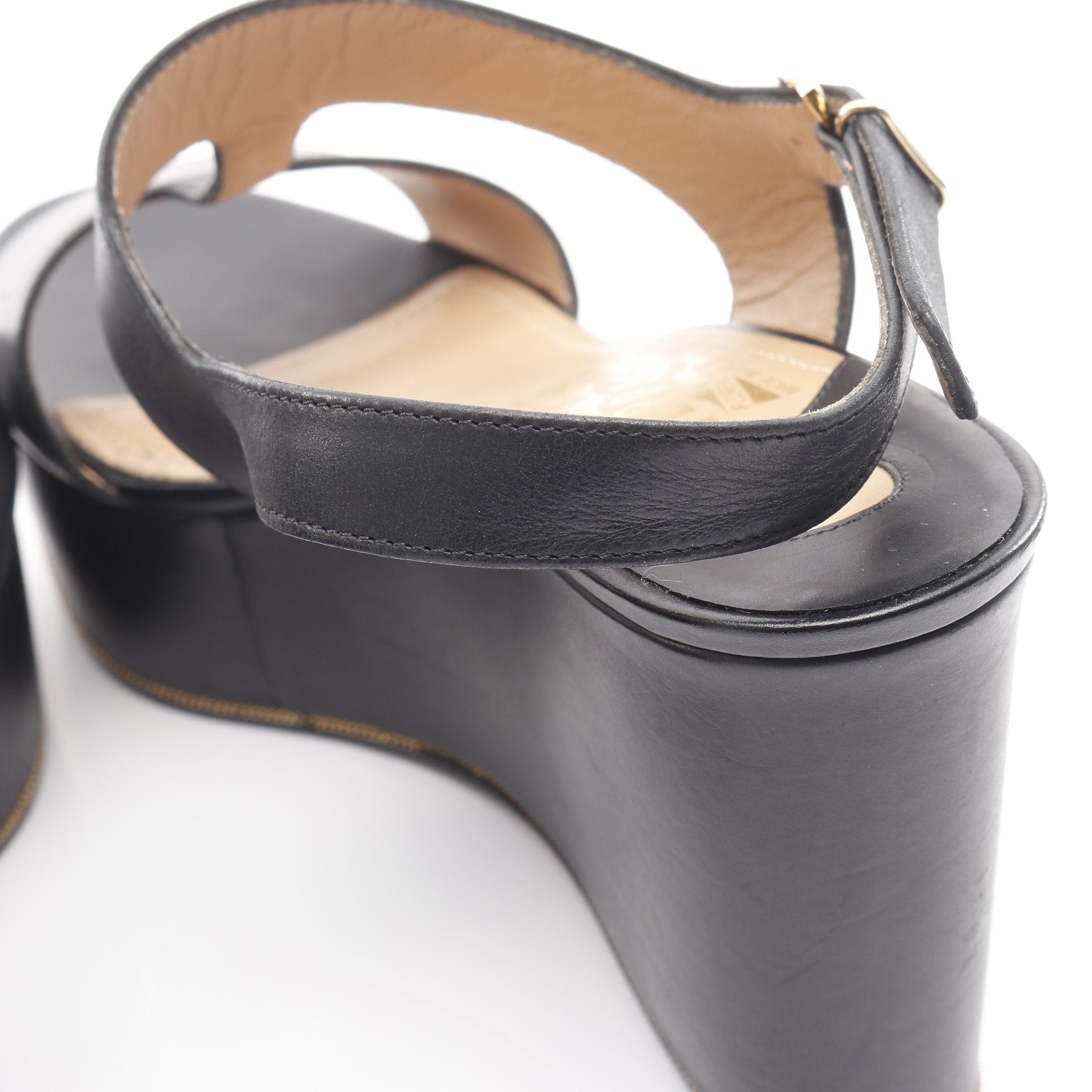 ガンチーニ サンダル レザー ブラック ウェッジソール