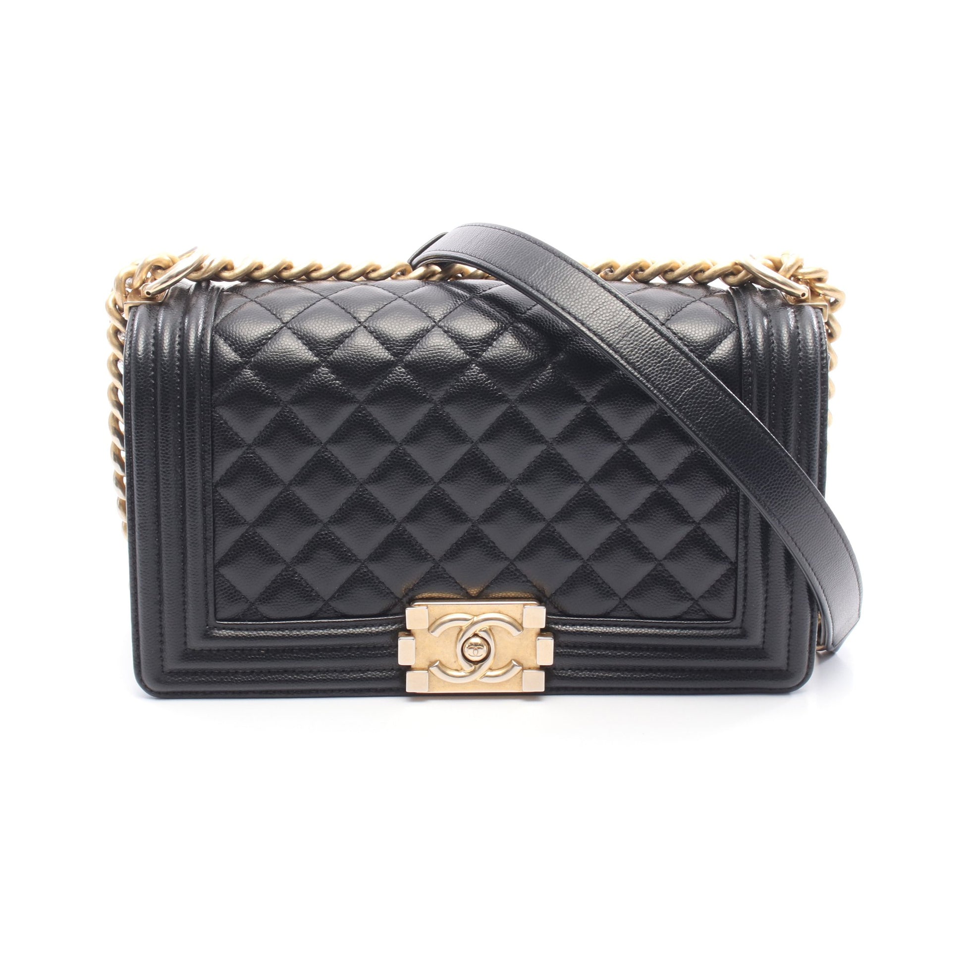 ボーイシャネル チェーンショルダーバッグ キャビアスキン ブラック ゴールド金具 シャネル バッグ CHANEL