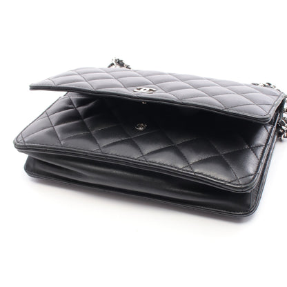 マトラッセ チェーンウォレット ショルダーバッグ ラムスキン ブラック シルバー金具 シャネル バッグ CHANEL