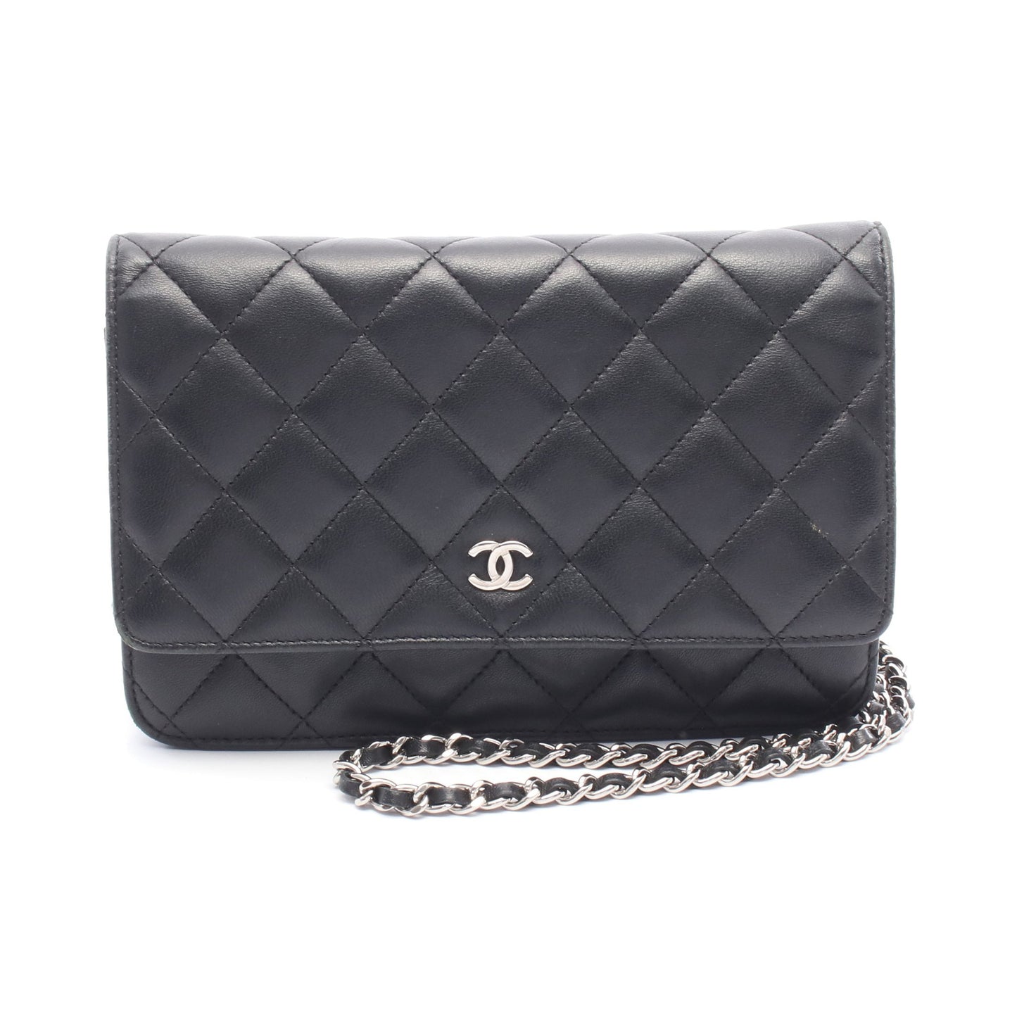マトラッセ チェーンウォレット ショルダーバッグ ラムスキン ブラック シルバー金具 シャネル バッグ CHANEL