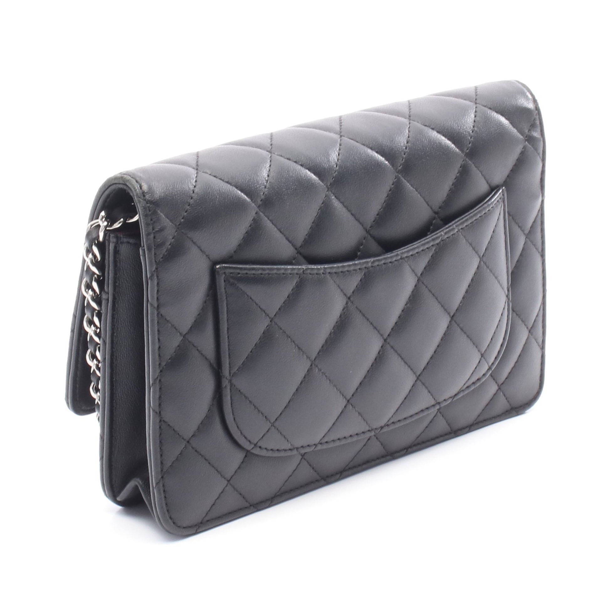 マトラッセ チェーンウォレット ショルダーバッグ ラムスキン ブラック シルバー金具 シャネル バッグ CHANEL