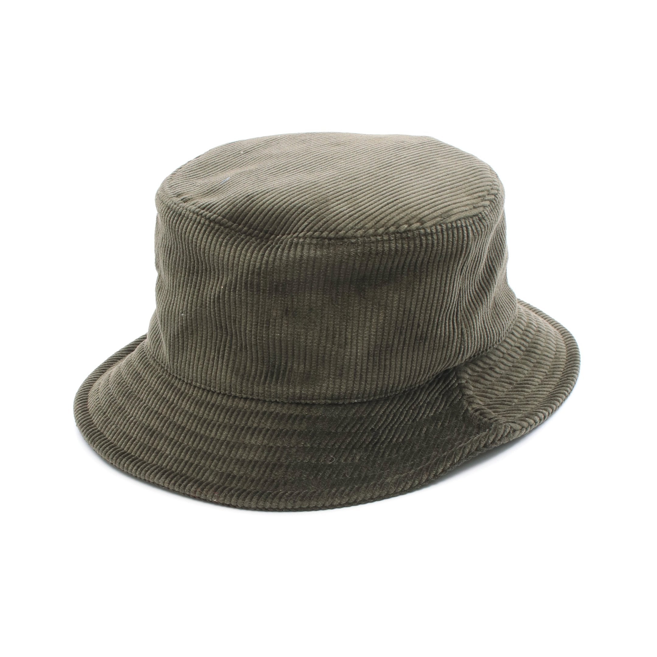 コーデュロイ バケット ハット オーブ刺繍 コットン カーキグリーン