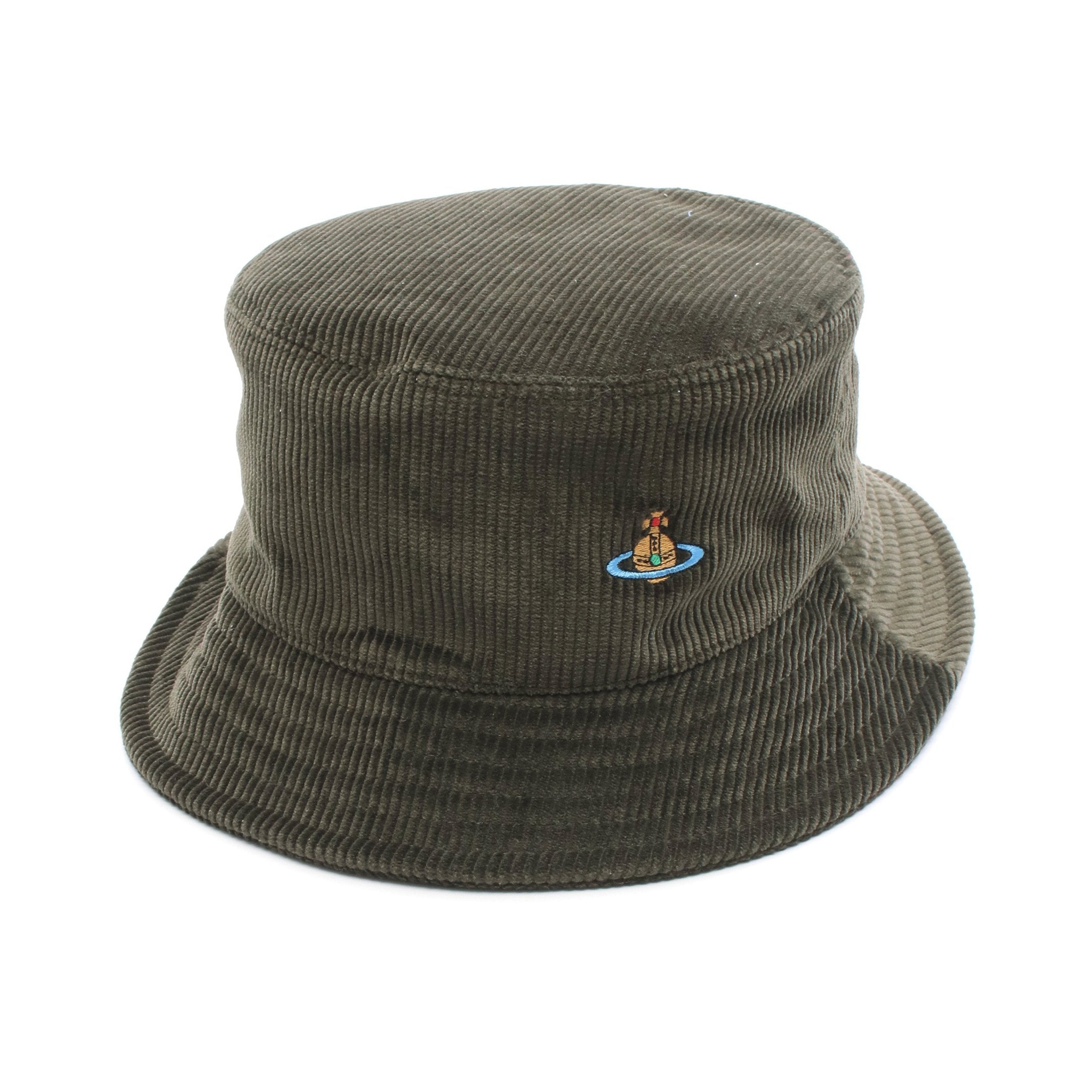 コーデュロイ バケット ハット オーブ刺繍 コットン カーキグリーン