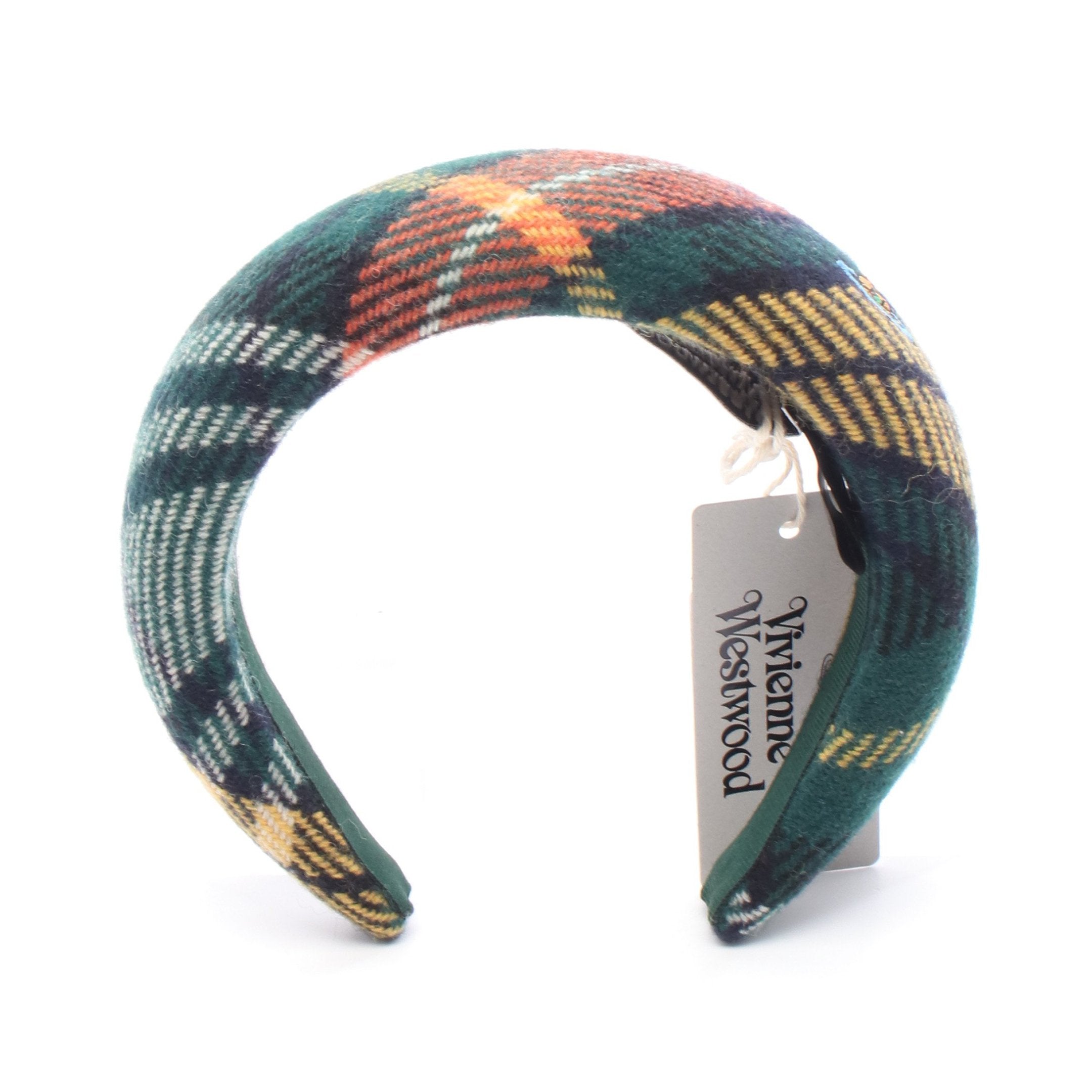 カチューシャ タータンチェック オーブ刺繍 ウール グリーン マルチ