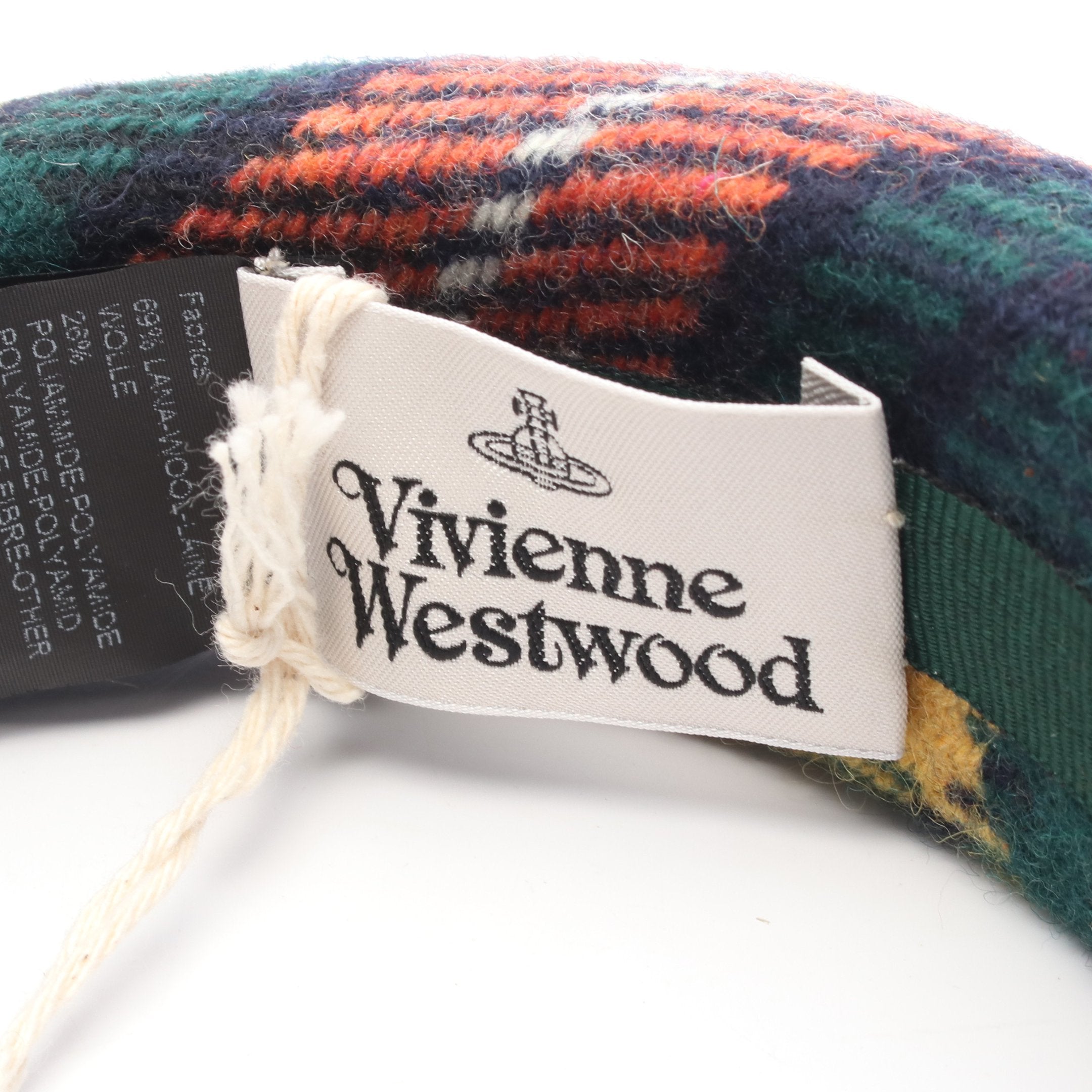 カチューシャ タータンチェック オーブ刺繍 ウール グリーン マルチ