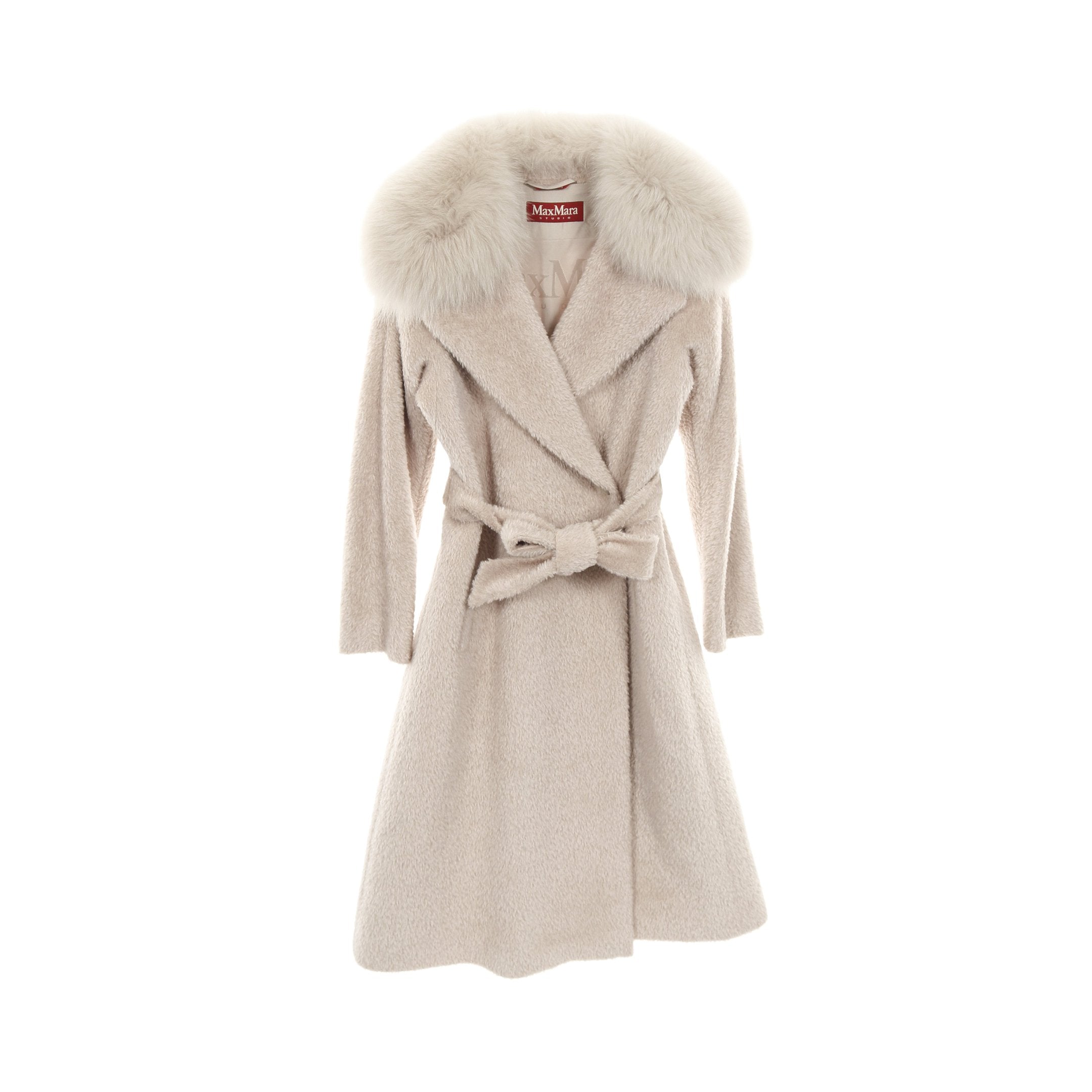 コート 襟ファー アルパカ ウール ピンクベージュ マックスマーラ