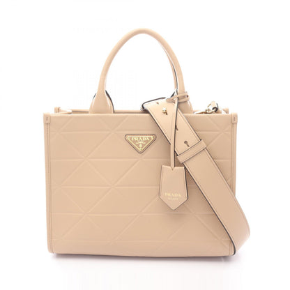 シンボル トップステッチ SOFT CALF ハンドバッグ トートバッグ レザー ベージュ プラダ バッグ PRADA