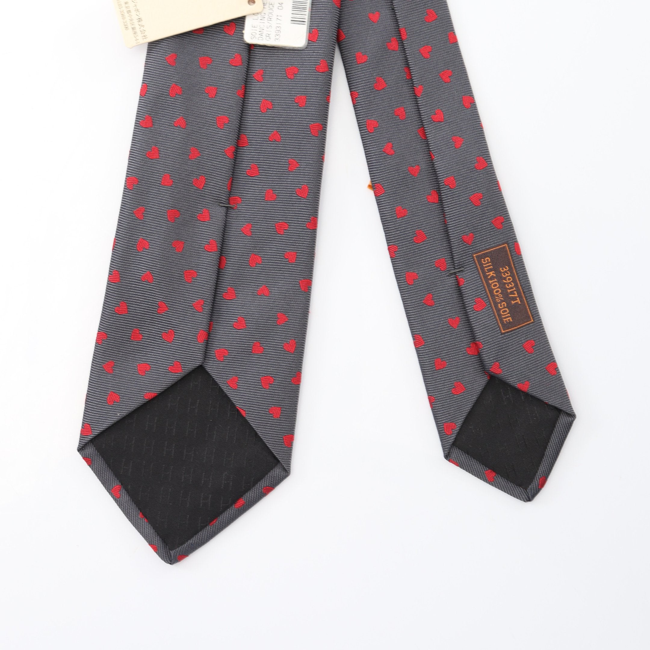 HERMES シルク ネクタイ ハート クールペティアン ネクタイ ハート柄 シルク ネイビー レッド エルメス