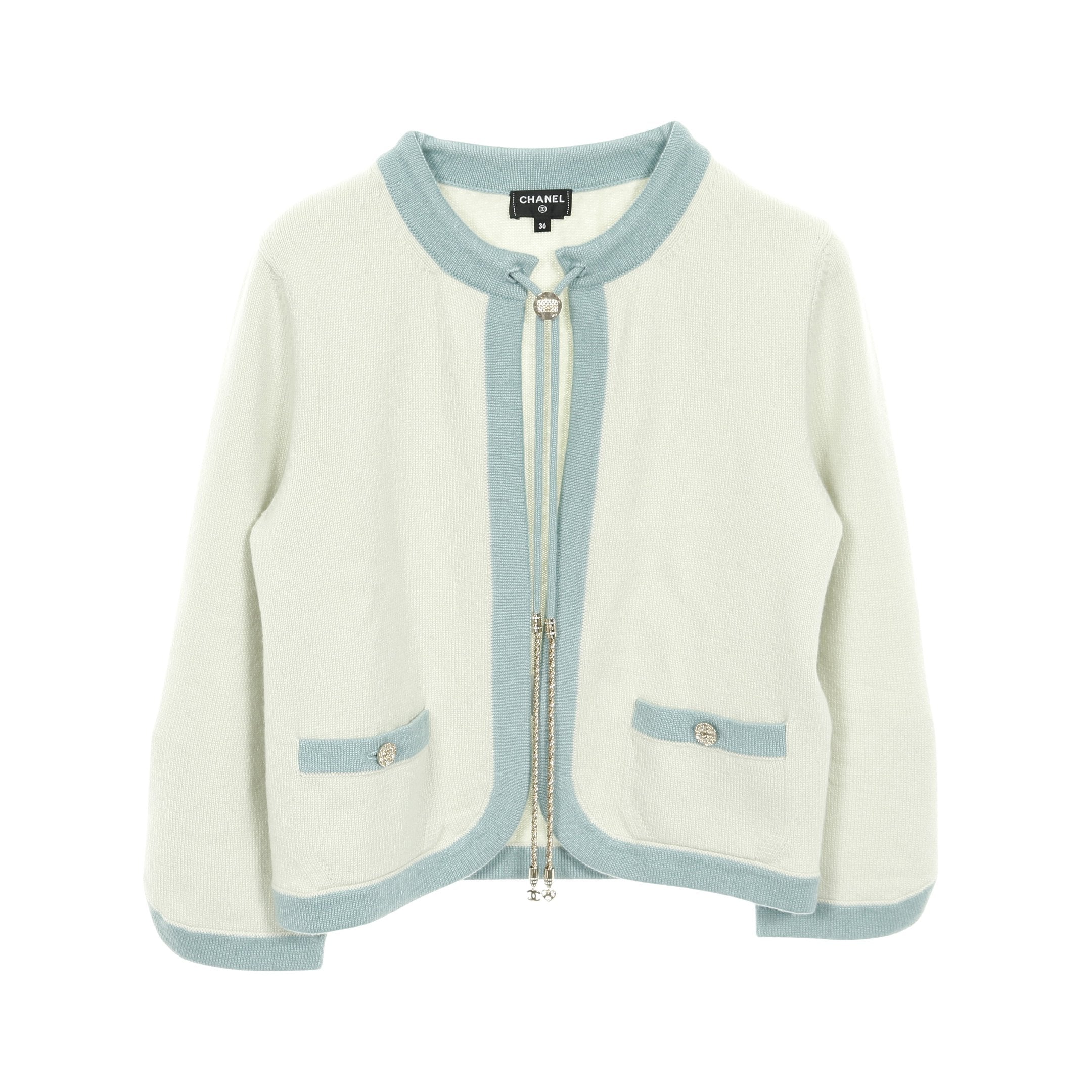 ココマークボタン カーディガン カシミヤ ライトブルー シャネル – RECLO