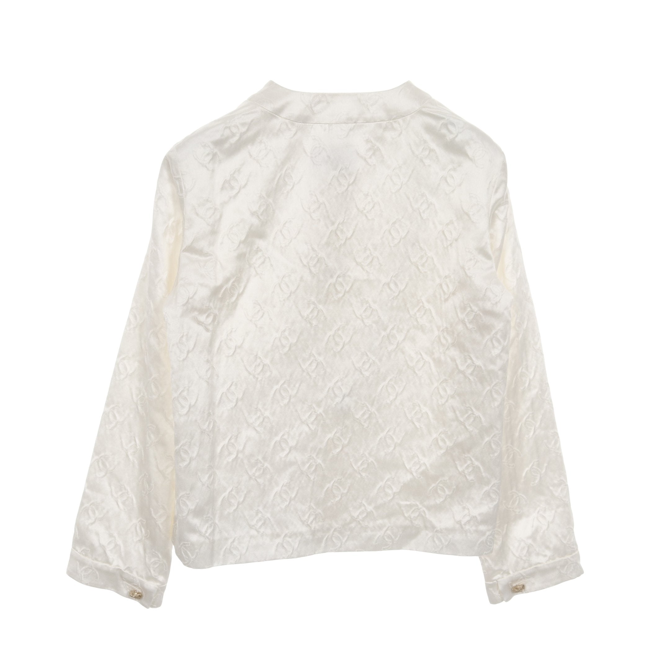 ココマークボタン ノーカラージャケット コットン シルク ホワイト